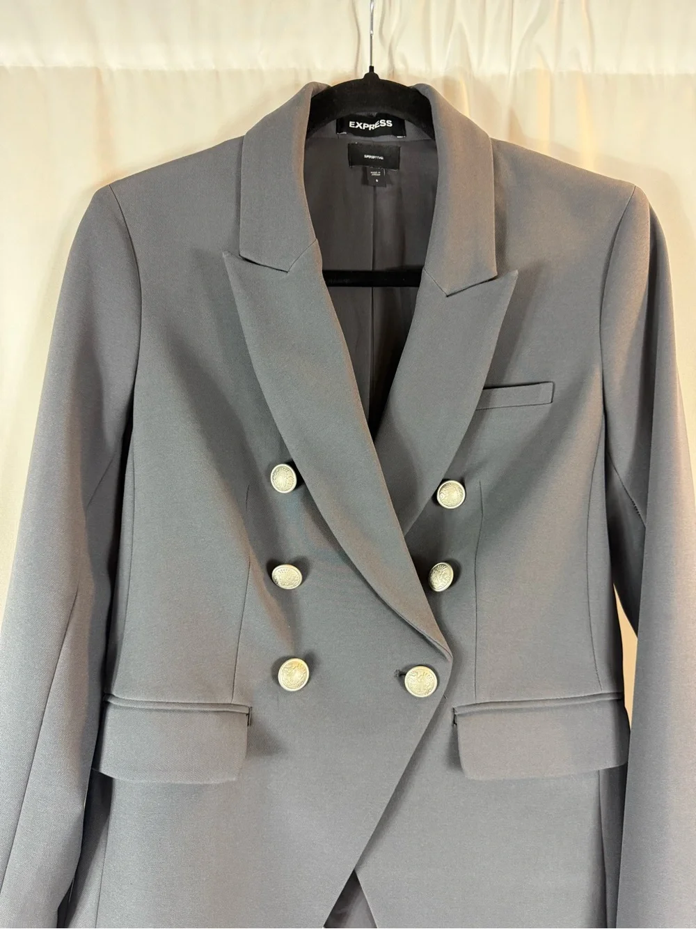 Express Women's Double-Breasted Blazer in Gray with Decorative Buttons size: S - Picture 3 of 14